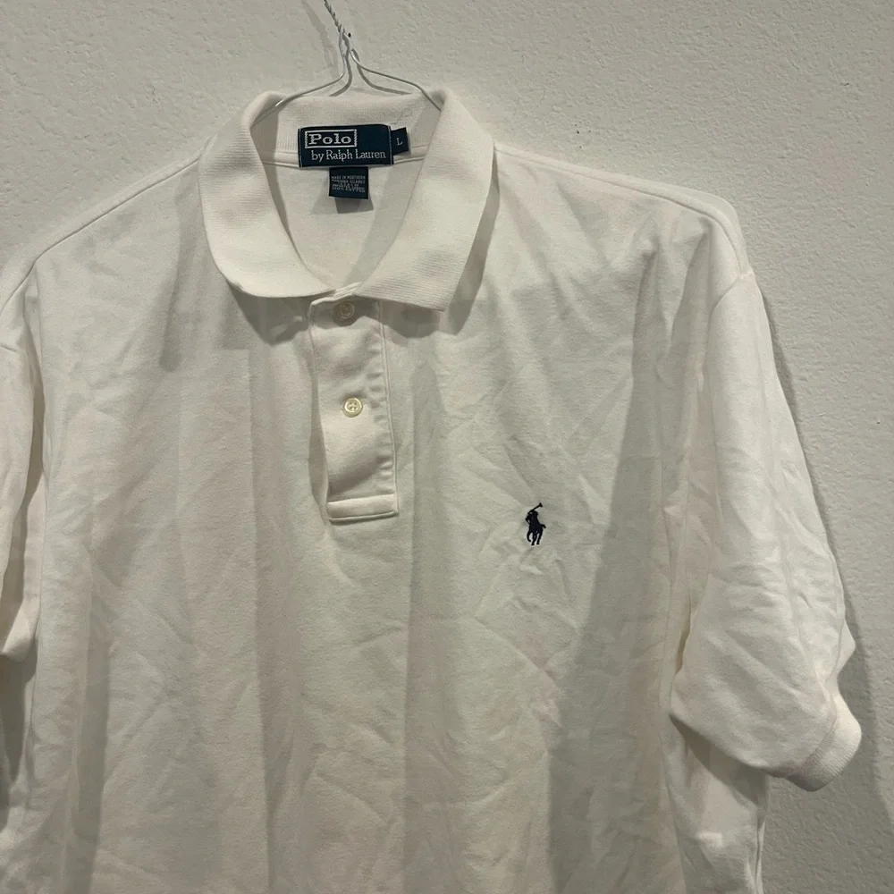 Polo Ralph Lauren Shirt Men's Large White Short Sleeve‎ Pony Cotton EUC